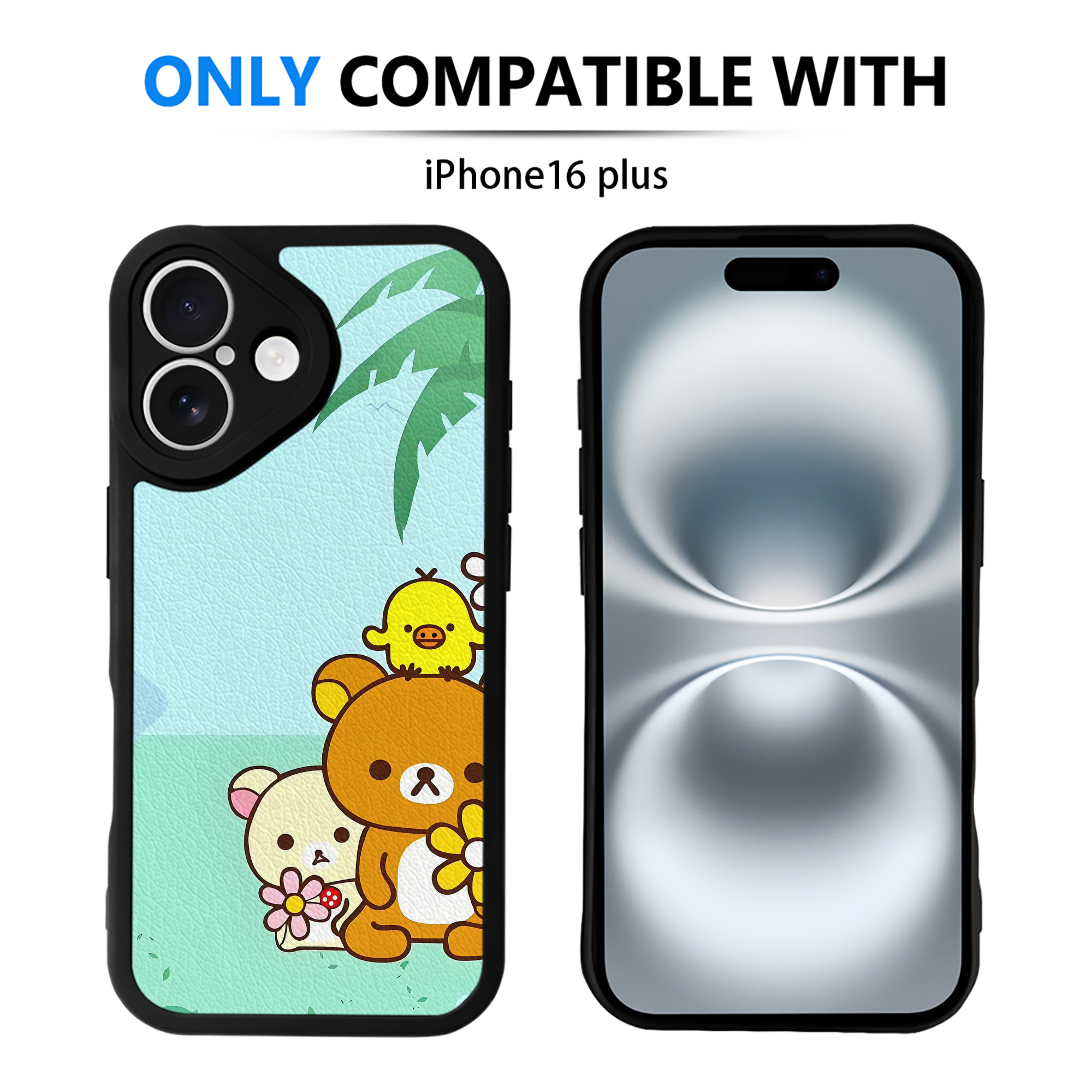 （画像用） リラックマ リラックマ キイロイトリ Rilakkuma Korilakkuma Kiiroitori 【iPhone 16シリーズ対応】シリコンスマホケース（レザー調） 材質：シリコン